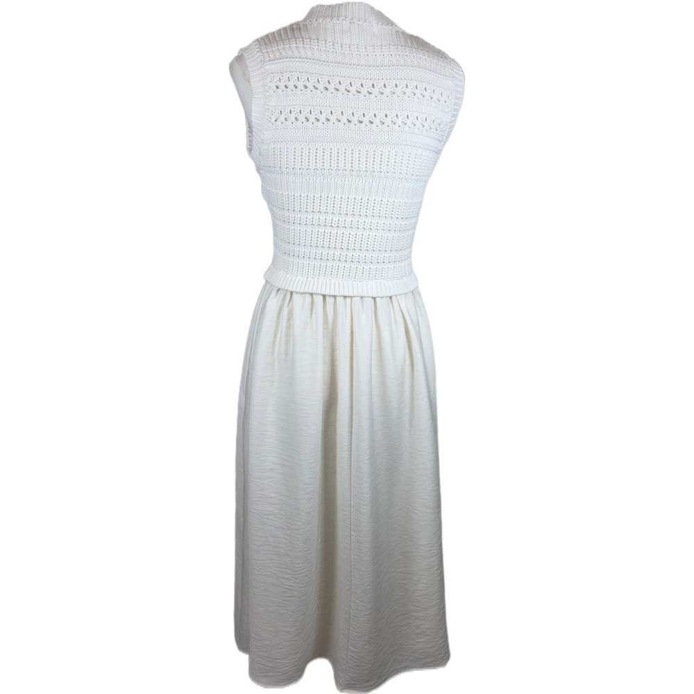 August Sky Cream Mixed Media Knit Sleeveless Midi Dress w/Pockets - Picture 7 of 11